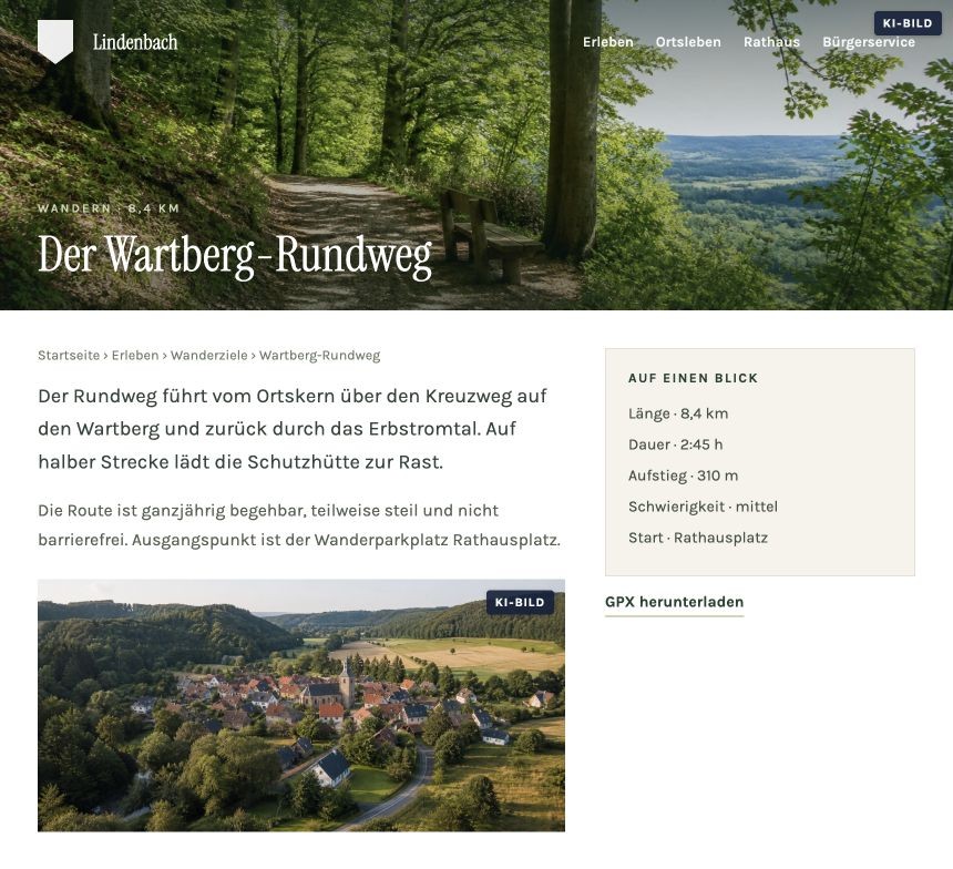 Inhaltsseite Wanderziel des Layouts Ortsbild