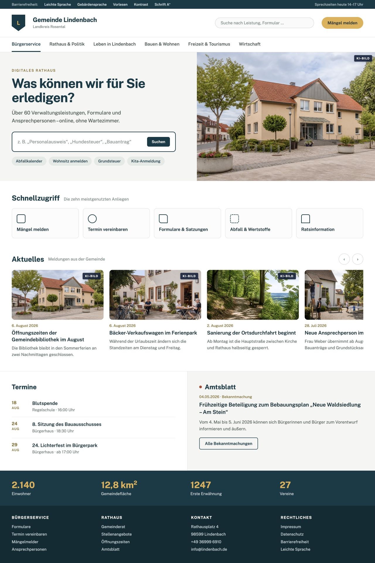 Layoutvorschlag Service zuerst mit zentralem Bürgerservice und Suchfeld
